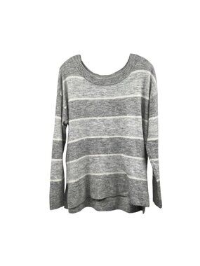 Gap Womens Gray/White Knit Sweater Striped Long Sleeve Size Large